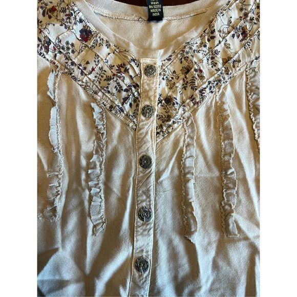 Sacred threads Large neutral Boho Bohemian lace ruffle sleeve dress minimalist - Picture 7 of 8